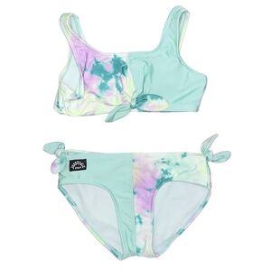JUSTICE Tie Dye & Aqua Color Block sporty Two Piece Swimsuit Bikini Sz 12-4(L)